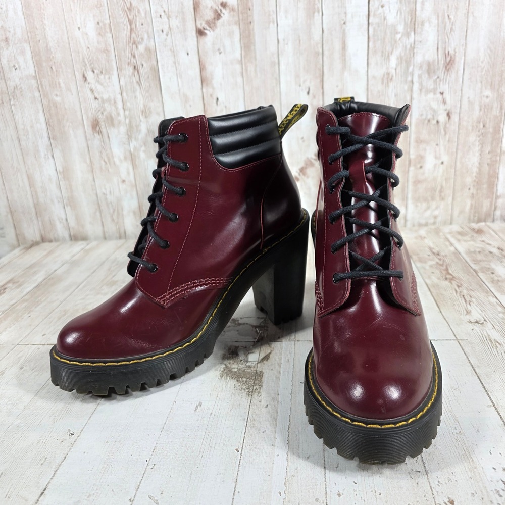 Dr. Martens Persephone Cherry Red Leather Heeled Lace Up Boots Womens 8 - Picture 3 of 8